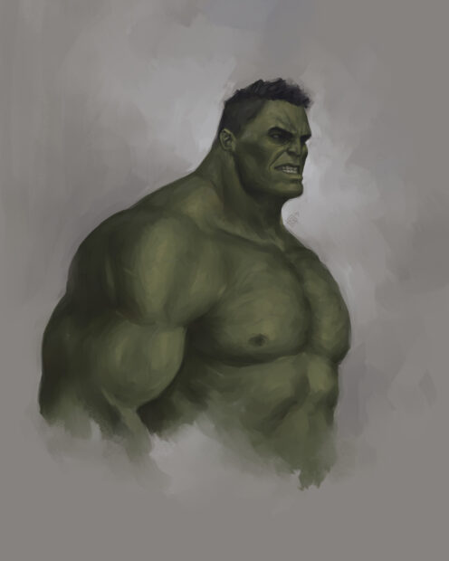 Incredible Hulk character showing his muscular green body and fierce expression
