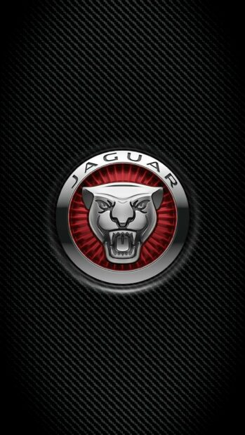 The Jaguar emblem with a red background on a carbon fiber texture in vertical layout