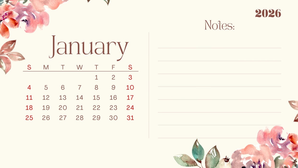 January 2026 Calendar HD Desktop Wallpaper free download - PixelsTalk