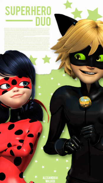 Ladybug and Cat Noir duo from the animated series standing together in confident poses