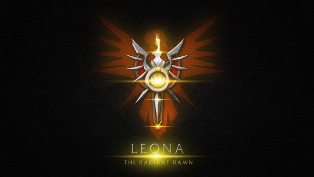 League Of Legends Leona logo artwork with radiant dawn symbol on black leather background