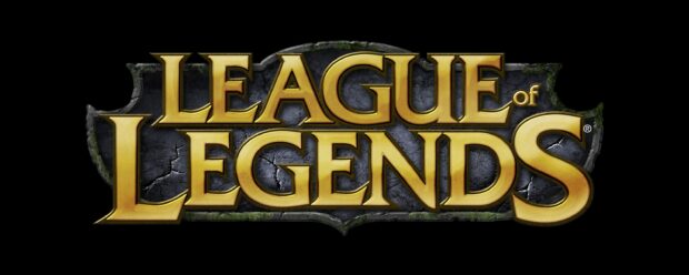 League of Legends logo on cracked stone background with moss details