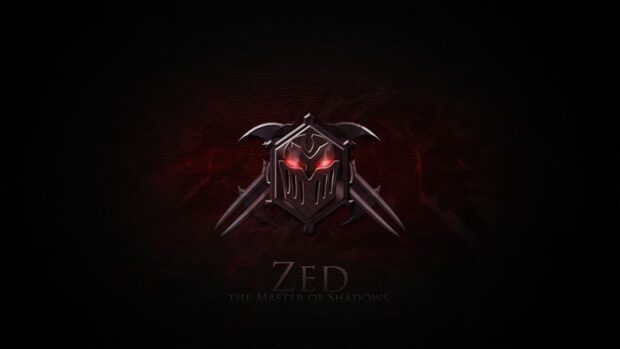 League Of Legends Zed logo with glowing red eyes on dark background