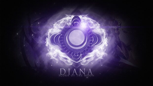 Diana symbol representing the League of Legends logo design in purple smoke