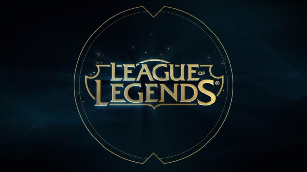 The iconic League of Legends logo is displayed with gold letters and decorative elements