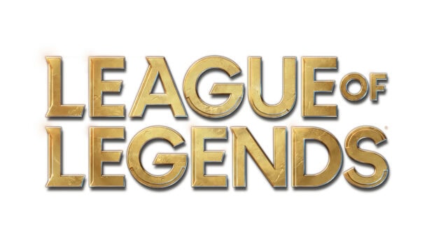 The League of Legends logo with gold textured lettering on a white background