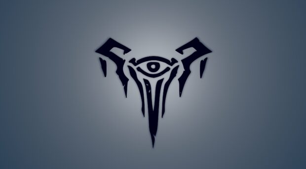 Dark mysterious symbol with League of Legends logo in the center on a blue gradient background