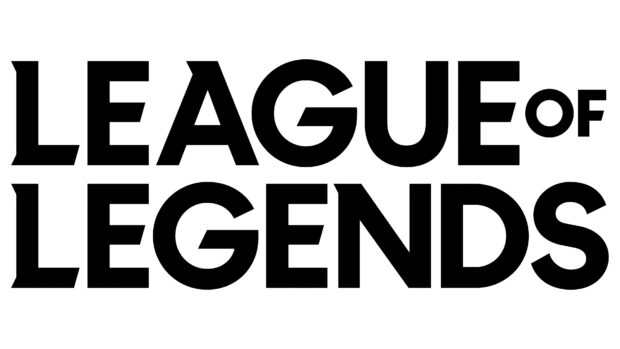 The League of Legends logo design in bold black letters on a white background