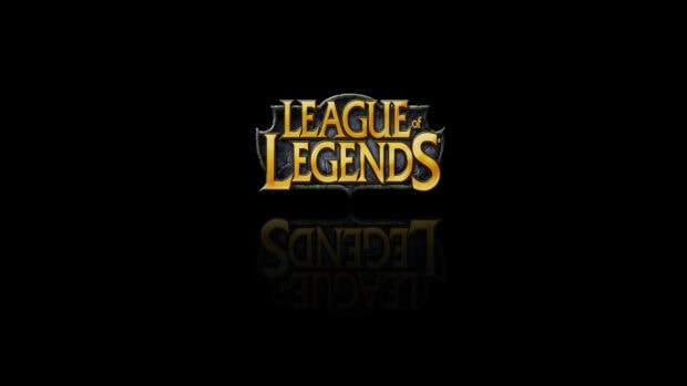 The League of Legends logo is displayed with a dark background and its reflection below