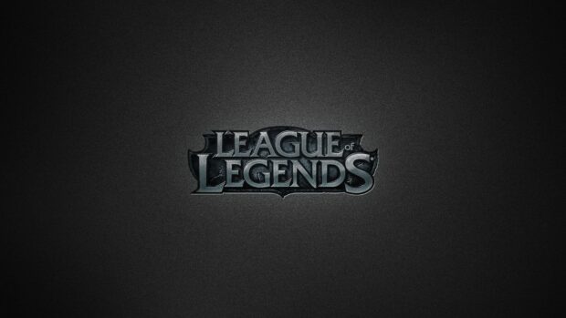 Dark metallic League of Legends logo on a textured background