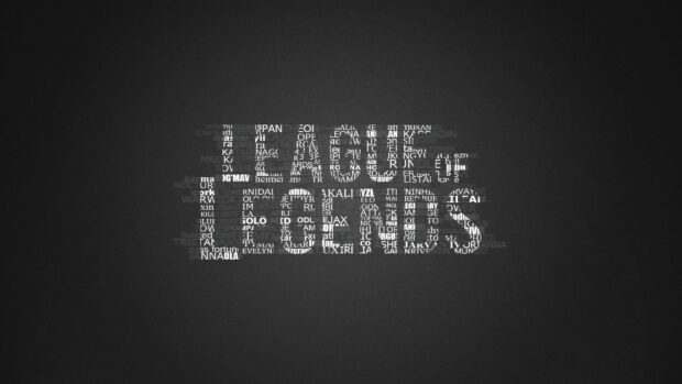 League Of Legends logo formed by white text on a dark background showing champion names and terms
