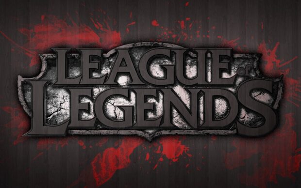 League of Legends logo with dark textured background and red paint splatters