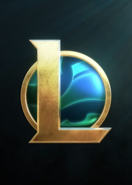 The League Of Legends logo features a large gold letter L over a blue and green circular emblem
