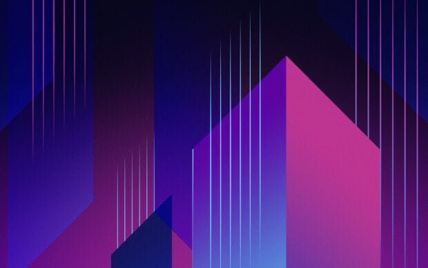 Abstract geometric shapes with glowing vertical lines in purple and blue colors