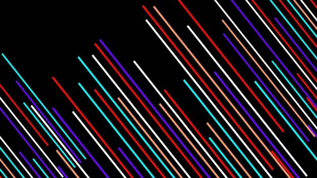 Colorful lines in red blue white and purple on a black background forming a modern design