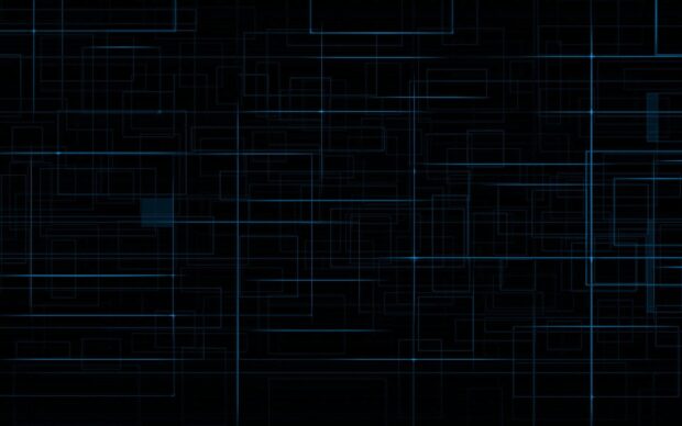Blue glowing digital lines forming a complex grid pattern in dark space