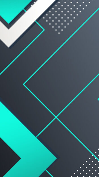 Abstract geometric design with turquoise and white lines forming sharp shapes on a dark background