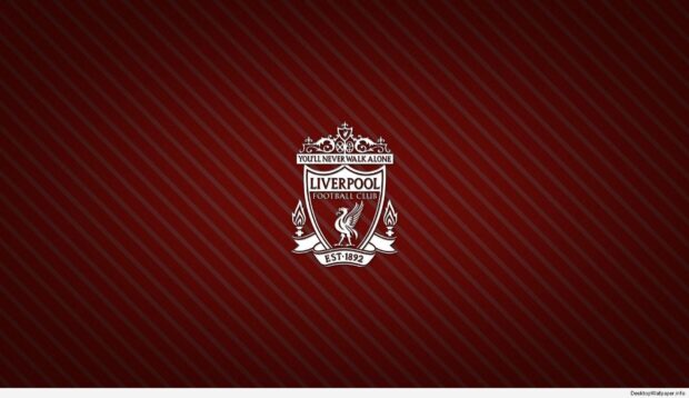 Liverpool Fc emblem logo on a dark red striped background