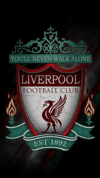 Liverpool football club emblem with the motto you'll never walk alone on a dark background
