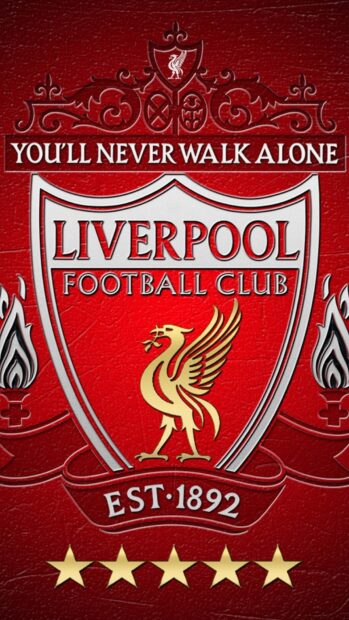 Liverpool Football Club emblem with the quote You'll Never Walk Alone in red background