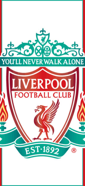 Liverpool Fc crest with the slogan you'll never walk alone and flaming torches