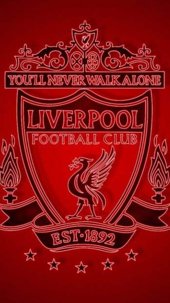 Liverpool fc crest with you'll never walk alone slogan in glowing red neon