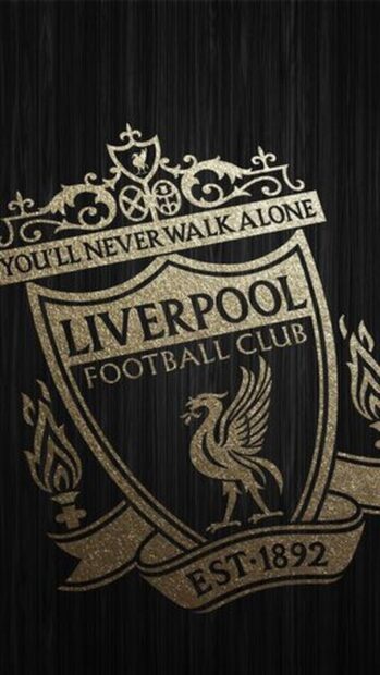 Liverpool football club emblem with you will never walk alone text on black background