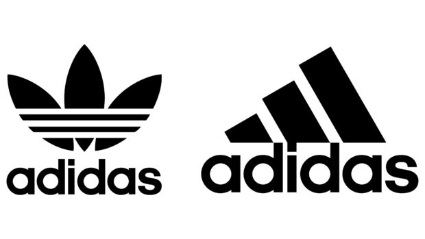 Classic Adidas logo with trefoil and three stripes design in black and white