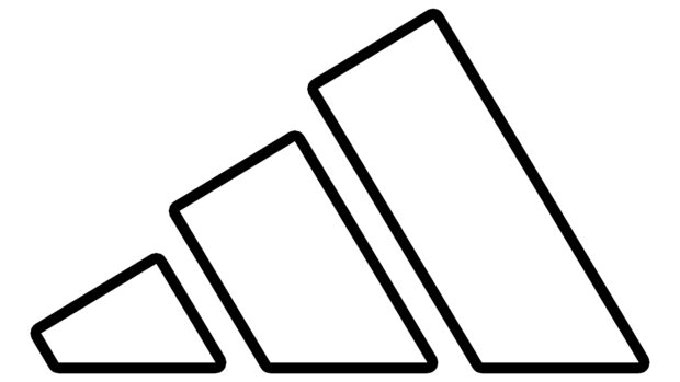 Adidas logo design in black lines on a white background showing three ascending bars