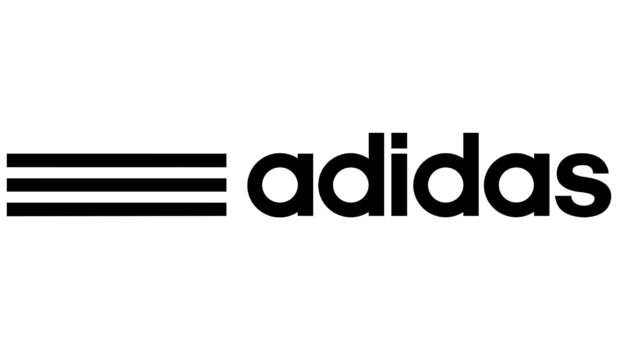 The Adidas logo with three horizontal stripes and bold text in black on a white background