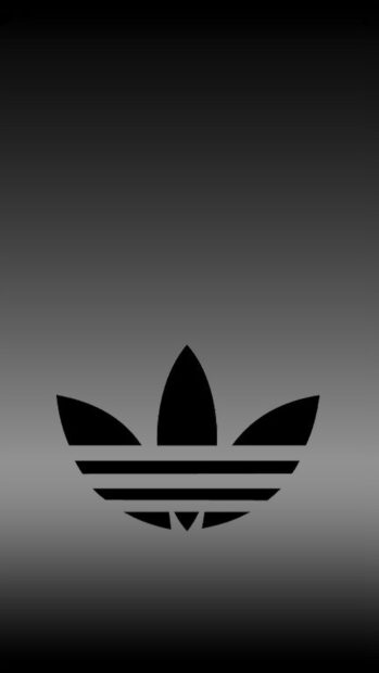 Black Adidas logo with three stripes on a gradient gray background
