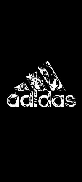 Adidas logo with artistic swirl pattern design on a black background
