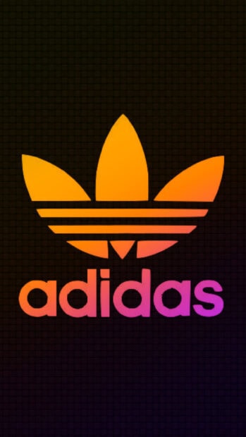 Gradient Adidas logo with vibrant colors on a dark textured background for mobile devices