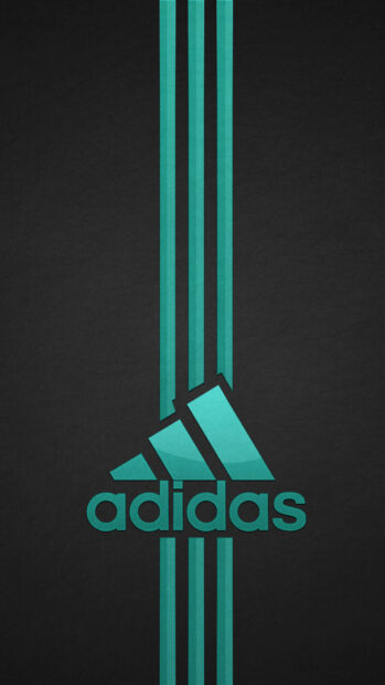 The Adidas logo with teal stripes on a black background on a mobile screen