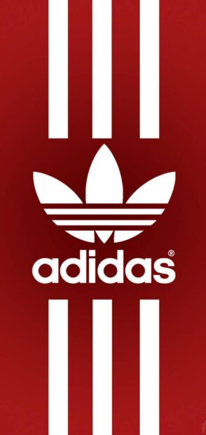 White Adidas logo with three stripes on a red background for mobile