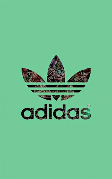 Adidas logo with sneaker pattern on green background