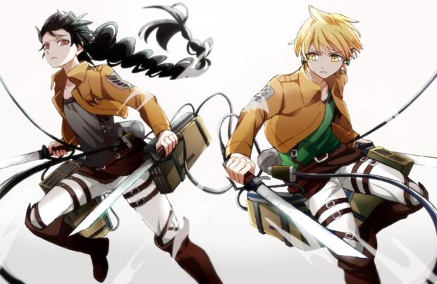 Two skilled warriors from Magi in action preparing to attack with swords