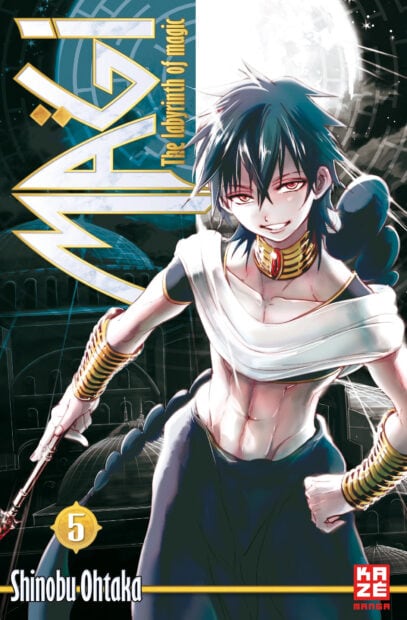 Young male character from Magi with dark hair and golden accessories posing confidently