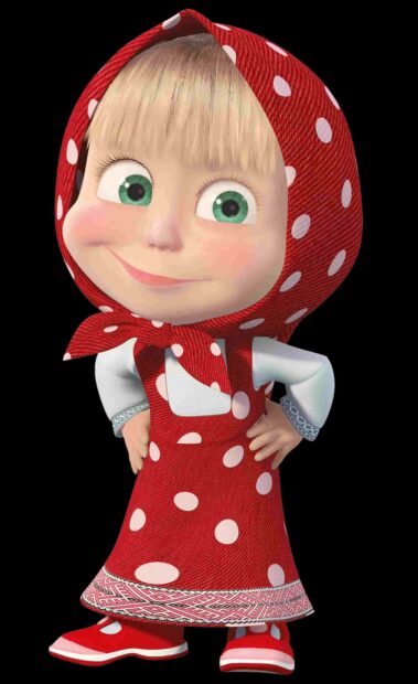 Masha character wearing a red polka dot dress and headscarf from Masha And The Bear