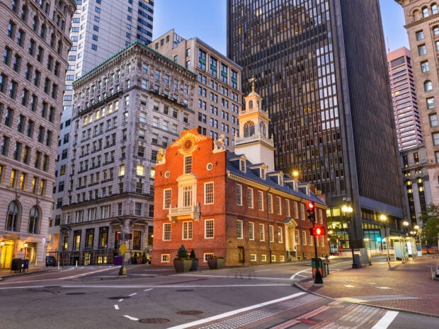 Historic building in Boston cityscape showcasing Massachusetts architecture