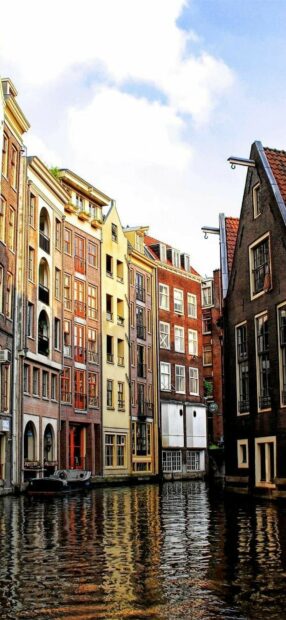 Historic canals and traditional architecture in Netherlands cityscape