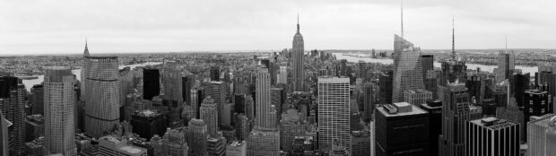 A stunning New York cityscape showing black and white skyline with iconic skyscrapers in high resolution