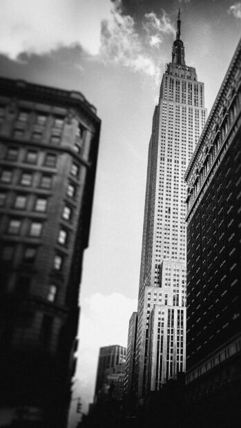 Iconic New York skyline featuring skyscrapers in black and white style