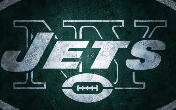 A textured design featuring the New York Jets logo with a football on a green background