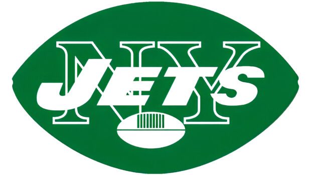 Green New York Jets logo with a football design on a white background