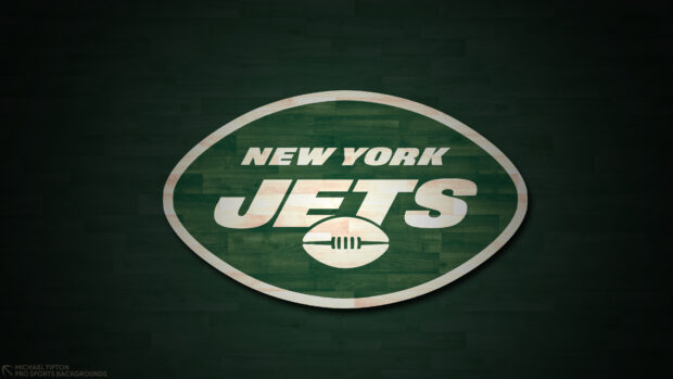 New York Jets logo on a textured green wooden surface design