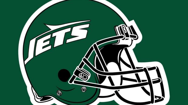New York Jets logo featured on a green football helmet with white accents and black facemask