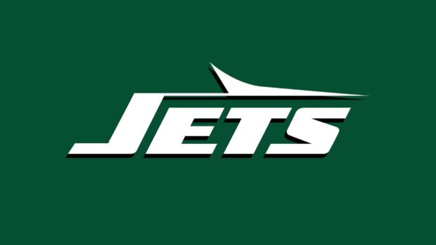 New York Jets logo on a green background showing Jets text design