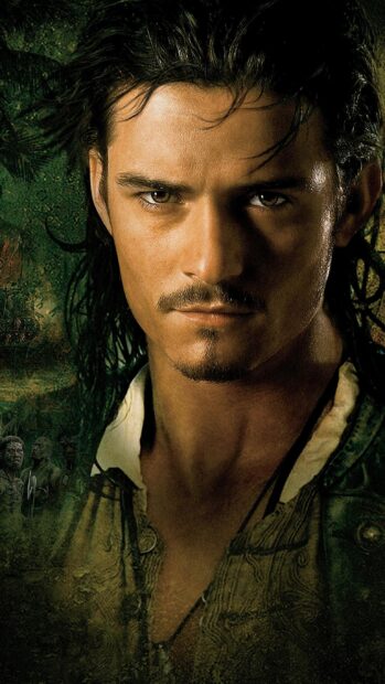 Close up of a Pirates Of The Caribbean character with intense gaze and intricate costume