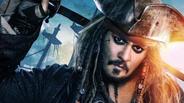Close up of iconic Pirates Of The Caribbean character wearing a leather hat and dreadlocks